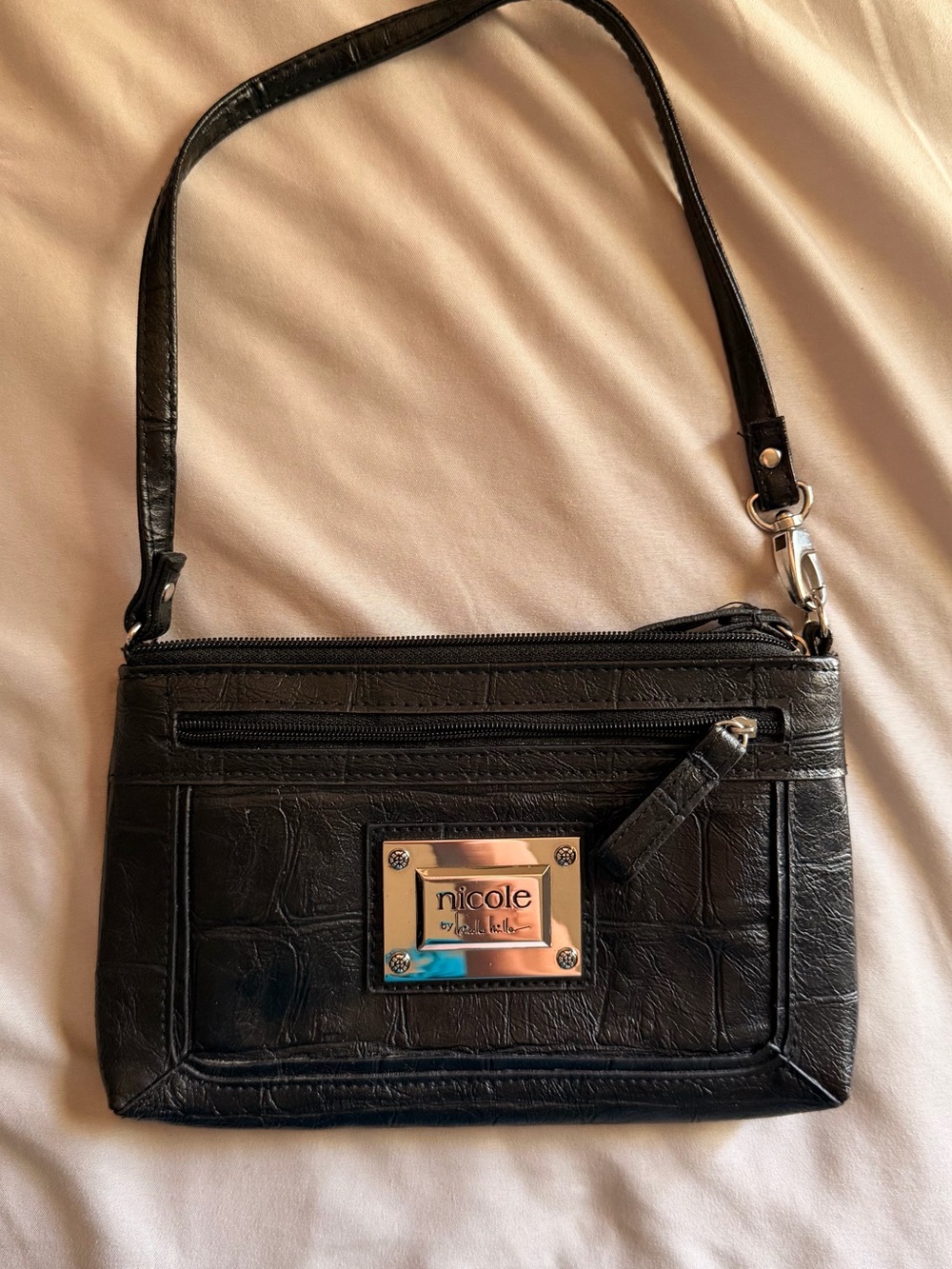 Nicole by Nicole Miller Black Croc-Embossed-Leather Wristlet Bag